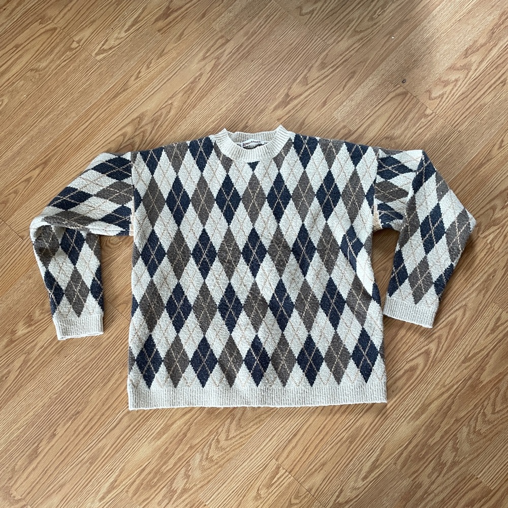 Knit Argyle Crewneck Sweater